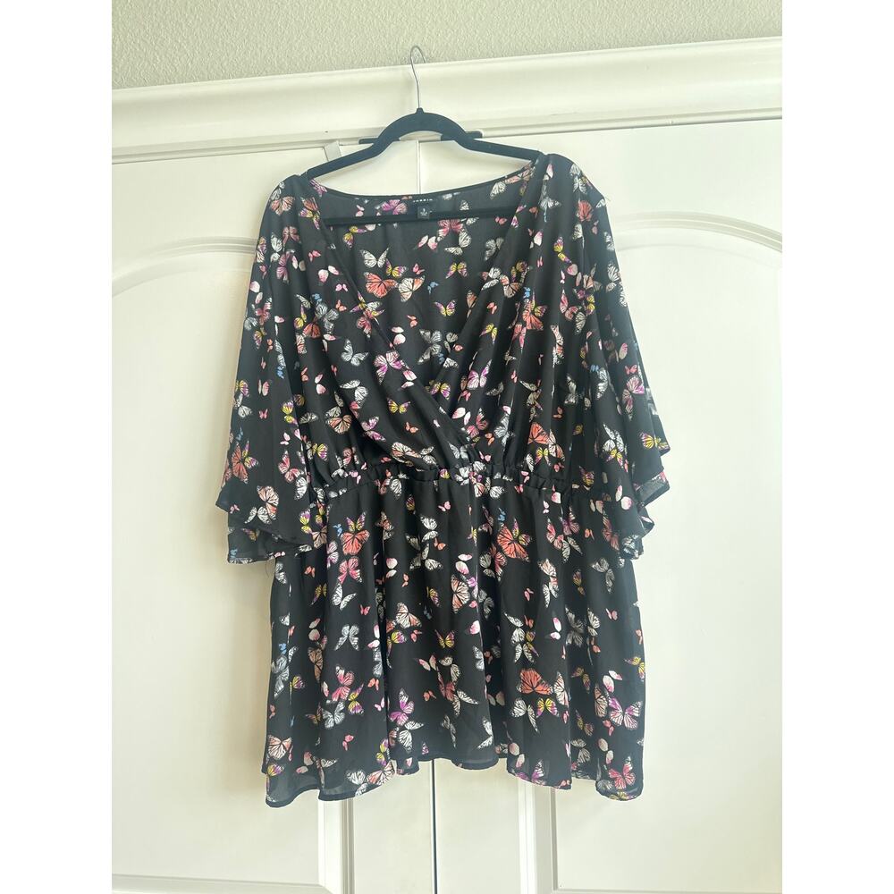torrid Black Butterfly Print Wrap Blouse - Picture 2 of 7